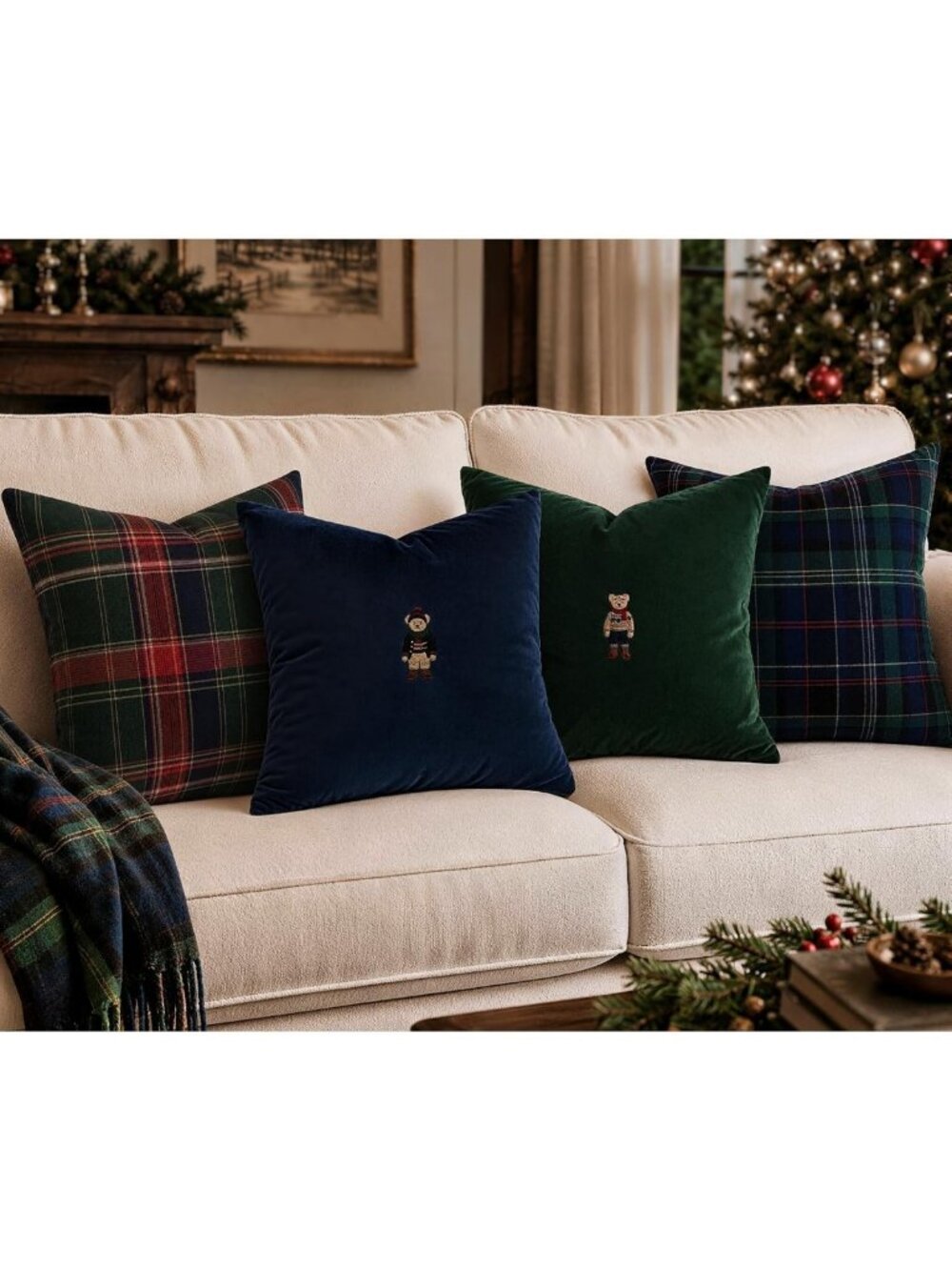 Set of 4 Christmas Throw Pillow Covers - Festive 18"x18" Holiday Decor